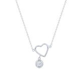 عصفور كريستال سلسلة فضة عيار 925 بدلاية علي شكل قلب مرصع بالزركون